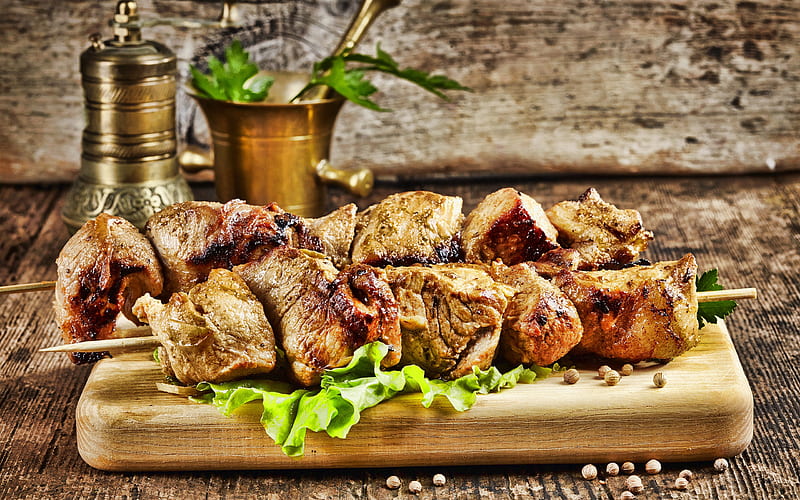 two kebabs, fast food, delicious food, grilled meat, kebab with lettuce, barbecue, kebab, HD wallpaper