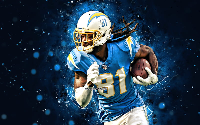 Mike Williams, , NFL, wide receiver, Los Angeles Chargers, american football, LA Chargers, blue neon lights, Mike Williams LA Chargers, Mike Williams, HD wallpaper