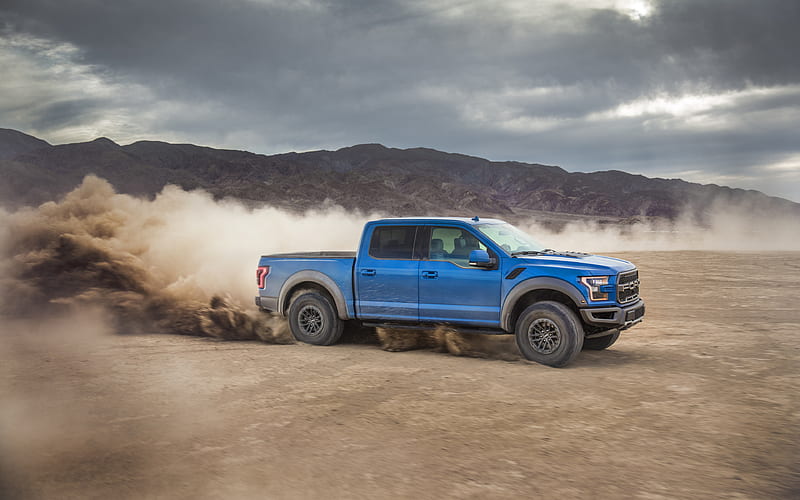 Ford F-150 Raptor, dust, 2019 cars, offroad, blue F-150 Raptor, desert, Ford, HD wallpaper