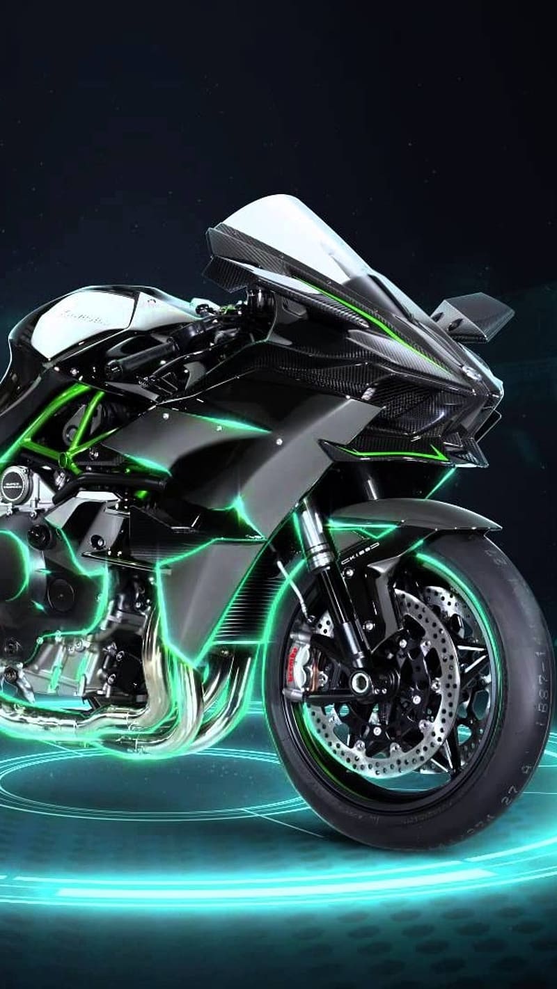 Kawasaki Ninja H2r, Lighting Effect, sports bike, parked, HD phone wallpaper