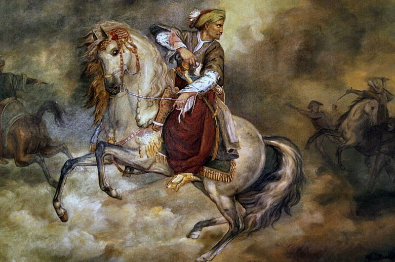 Arab and His Horse, art, equine, bonito, horse, artwork, animal, Arabian, painting, wide screen, HD wallpaper