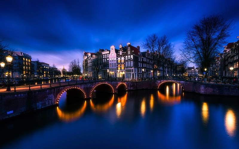Amsterdam Bridge Street Light Long Exposure , amsterdam, world, bridge, long-exposure, graphy, reflection, sky, blue, HD wallpaper