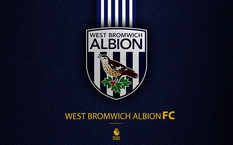 West Bromwich Albion, FC English football club, leather texture, Premier League, logo, emblem, West Bromwich, England, UK, football, HD wallpaper