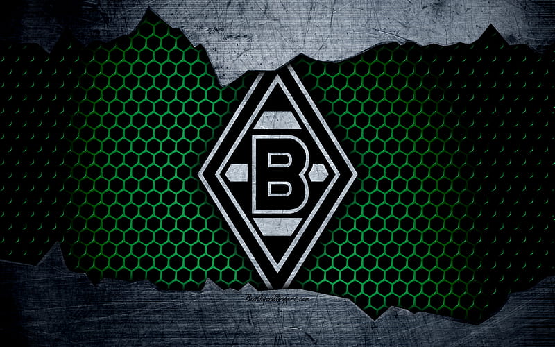 Borussia Monchengladbach logo, Bundesliga, metal texture, soccer, Bayer Leverkusen, Borussia Monchengladbach FC, football, HD wallpaper