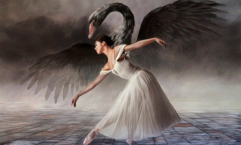Dance of The Black Swan, lovely, fantasy, enchanting, Ballerina, digital, feminine, black swan, graceful, HD wallpaper