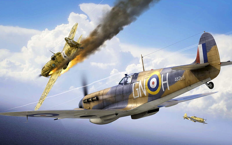 Macchi C202 Folgore, Supermarine Spitfire, WWII aircraft, air battle, World War II, fighters, HD wallpaper