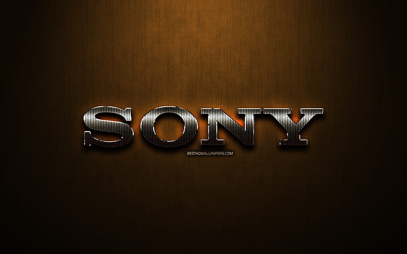 Sony glitter logo, creative, bronze metal background, Sony logo, brands, Sony, HD wallpaper
