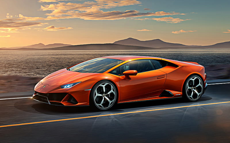 Lamborghini Huracan Evo, 2020, orange supercar, front view, new orange Huracan, italian sports cars, Lamborghini, HD wallpaper