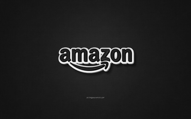Amazon leather logo, black leather texture, emblem, Amazon, creative art, black background, Amazon logo, HD wallpaper