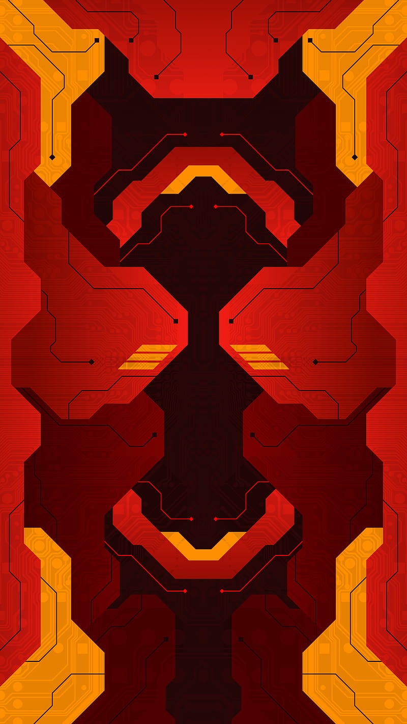Tech V5, Tech abstract, abstract, cyber, gaming, modern abstract, red, tech, technology, yellow, HD phone wallpaper