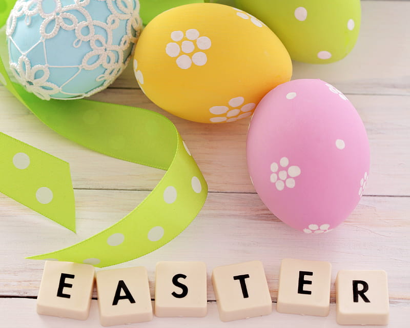 Easter, pretty, lovely, easter eggs, ribbon, colors, bonito, sweet, egg, graphy, eggs, beauty, happy easter, wooden, HD wallpaper