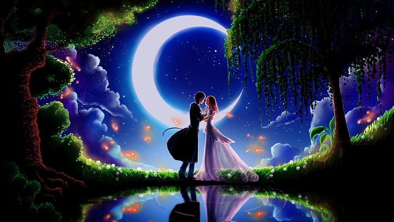 Couple Dancing, moonlight, romantic, couples, dancing, HD wallpaper