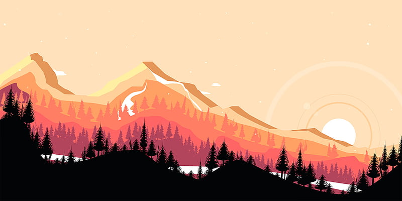 mountains, sunset, art, vector, landscape, HD wallpaper