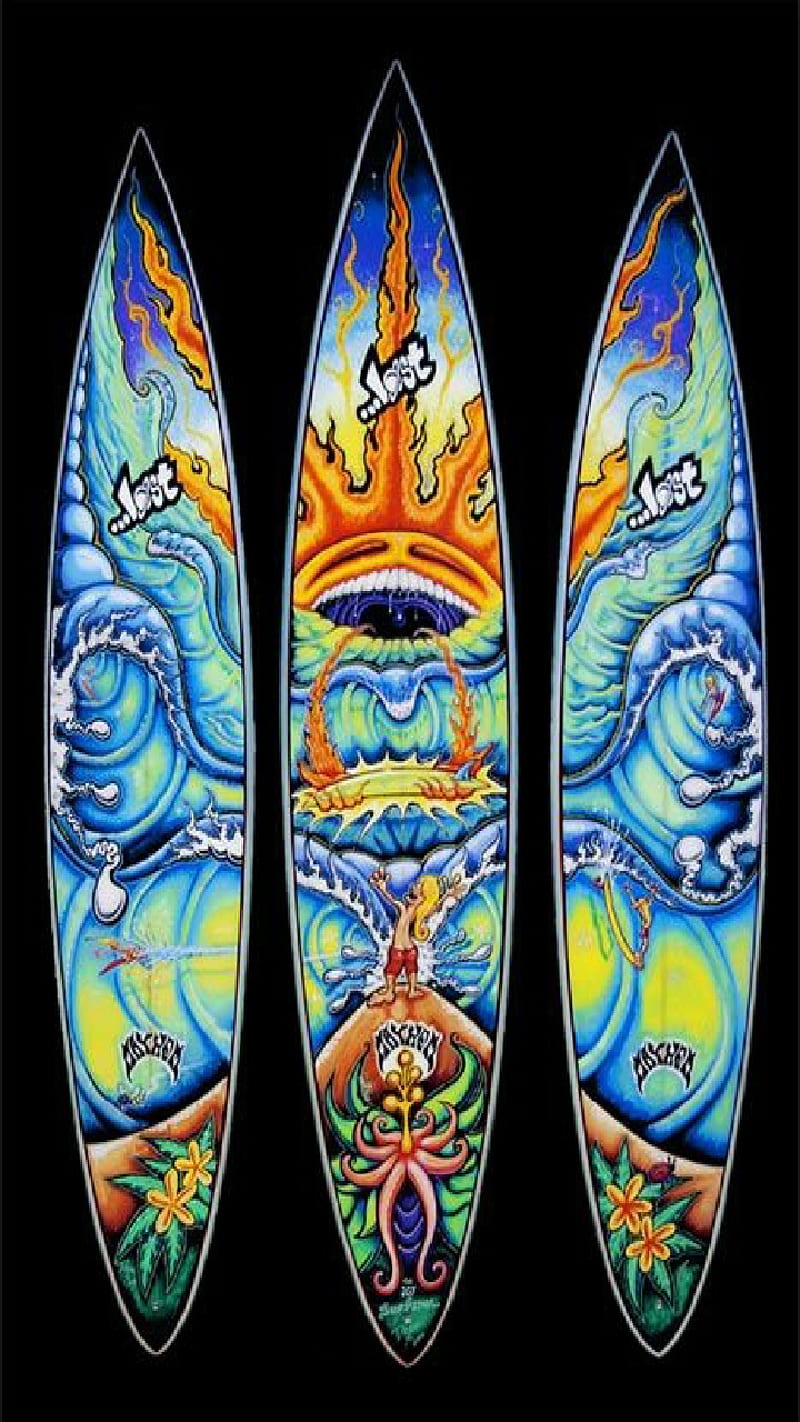 Surfer girl, surfboard, custom surfboard, ocean, water, fun, outdoors, graffiti, HD phone wallpaper