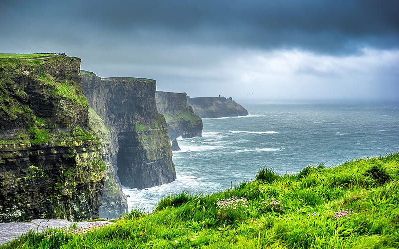 Cliffs of Moher, coast, Irish landmarks, summer, sea, Ireland, HD wallpaper