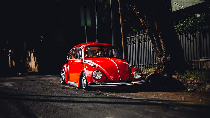 Volkswagen Beetle tuning, low rider, red Beetle, VW, Volkswagen, HD wallpaper