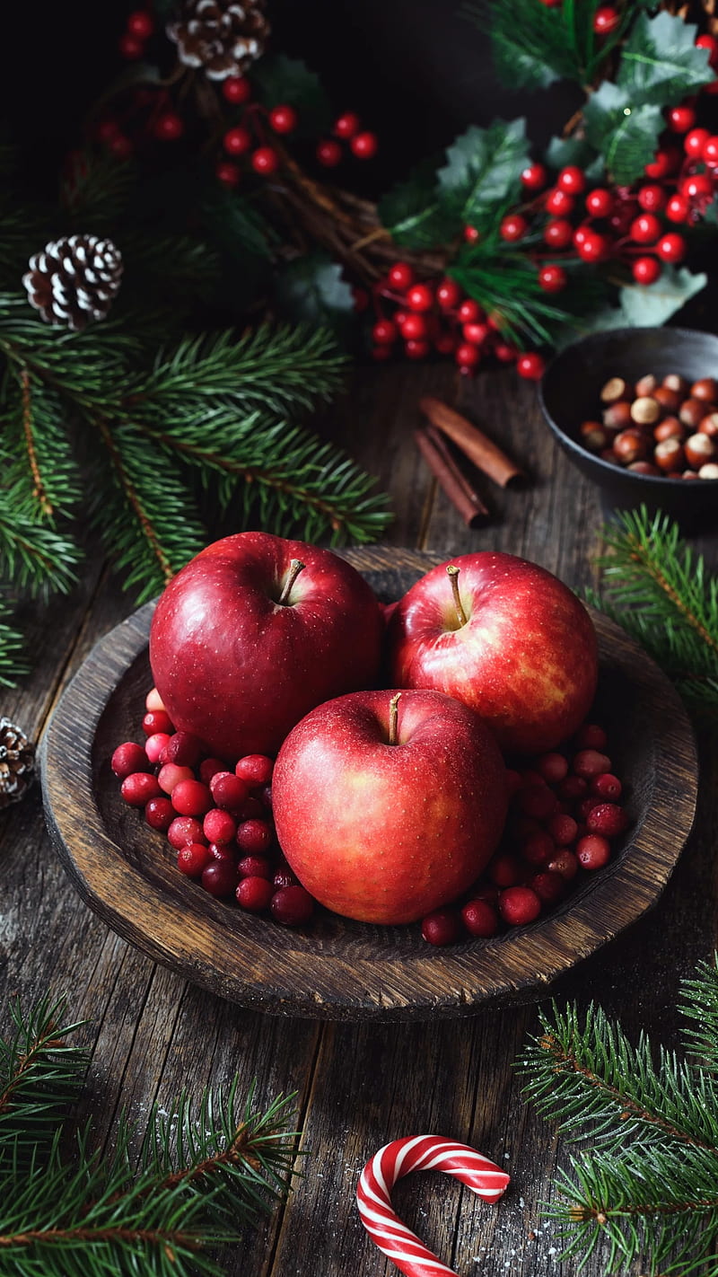 Newyear19, apple, red, table, food, new year, 2019, fruit, decoration, HD phone wallpaper