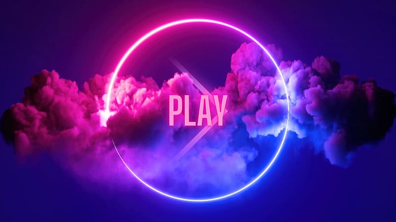 :), blue, dust, word, pink, neon, smoke, play, button, HD wallpaper