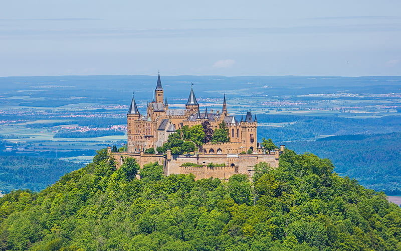 Burg Hohenzollern, Palace, Hohenzollern Castle, summer, castles of Germany, Bisingen, Zollernalbkreis, House of Hohenzollern, Germany, HD wallpaper