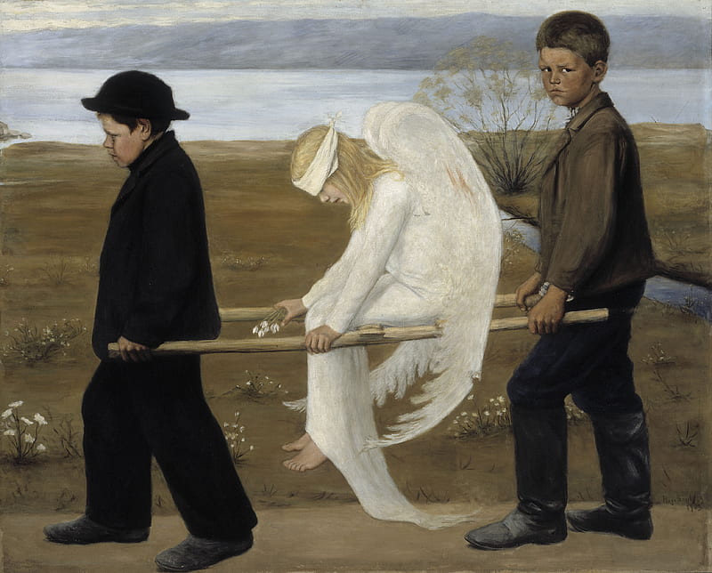 The Wounded Angel, art, boys, hugo simberg, angel, HD wallpaper