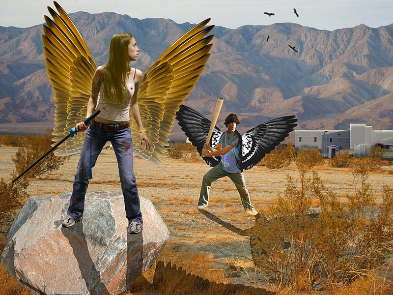 Maximum Ride - Max and Fang battle Erasers, erasers, arizona, book, maximum ride, gabrielle charbonnet, the flock, the angel experiment, fang, james patterson, HD wallpaper