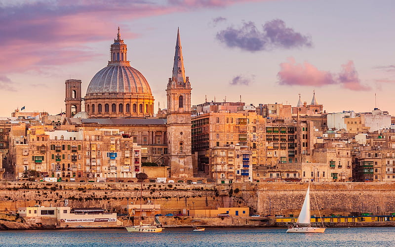 Conventual Church of Saint John, Roman Catholic co-cathedral, Valletta, Malta, evening, sunset, landmark, Valletta cityscape, HD wallpaper