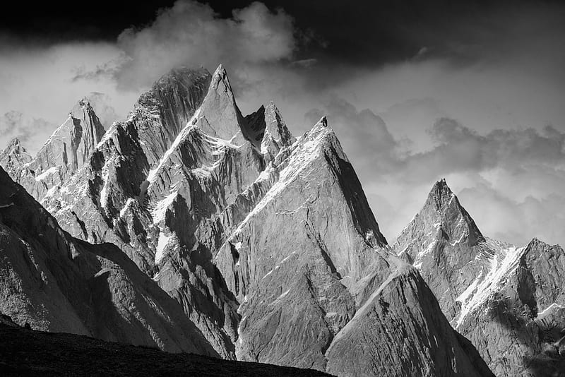 Mountains, Mountain, Black & White, Cliff, Nature, Pakistan, HD wallpaper