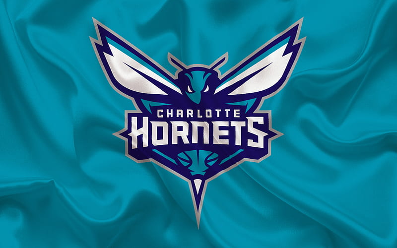 Charlotte Hornets, NBA, basketball, USA, basketball club, Charlotte Hornets emblem, blue silk, HD wallpaper