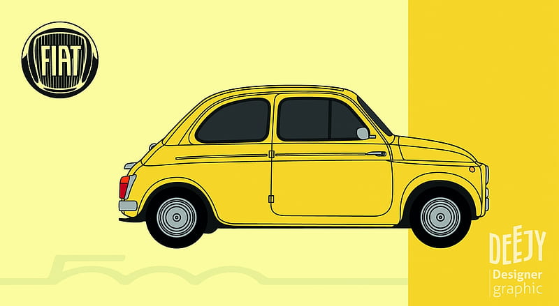 Fiat 500 poster-Jessy Descarpentrie Ultra, Aero, Vector Art, jessy, descarpentrie, fiat, fiat500, 500, poster, instagram, deejy, abarth, yellow, jaune, citron, HD wallpaper