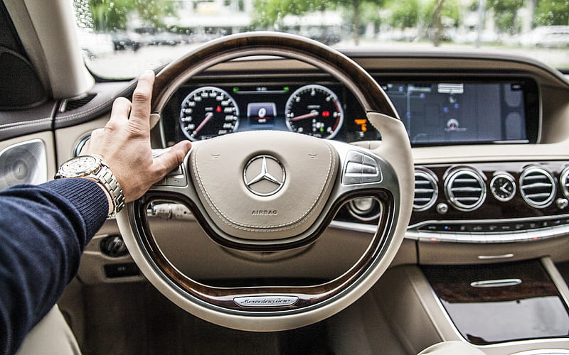 Mercedes-Benz, s-class, w222, Steering Wheel, dashboard, white leather, Mercedes, HD wallpaper