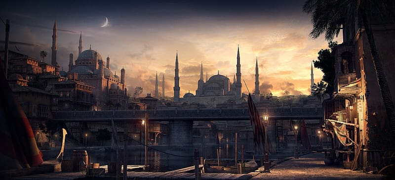 Fantasy, City, Building, Bridge, Mosque, Constantinople, HD wallpaper