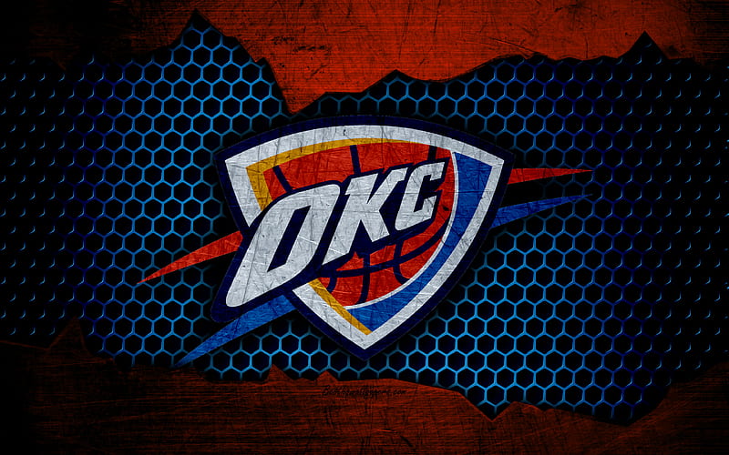 Oklahoma City Thunder logo, NBA, basketball, Western Conference, USA, grunge, metal texture, Northwest Division, HD wallpaper