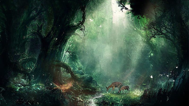 Bambi Jungle, creative, jungle, graphics, HD wallpaper