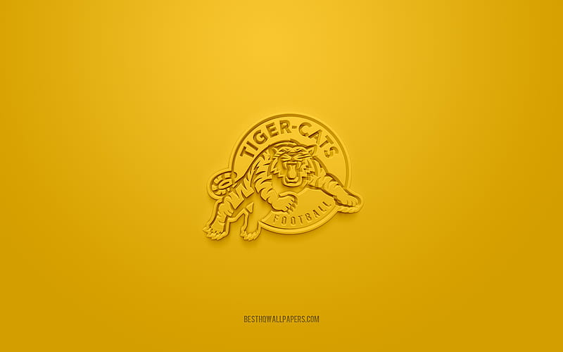 Hamilton Tiger-Cats, Canadian football club, creative 3D logo, yellow background, Canadian Football League, Hamilton, Canada, CFL, American football, Hamilton Tiger-Cats 3d logo, HD wallpaper