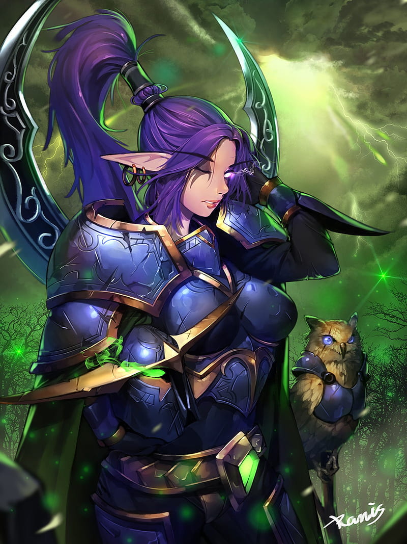 fantasy art, World of Warcraft, purple hair, closed eyes, fantasy girl, PC gaming, HD phone wallpaper