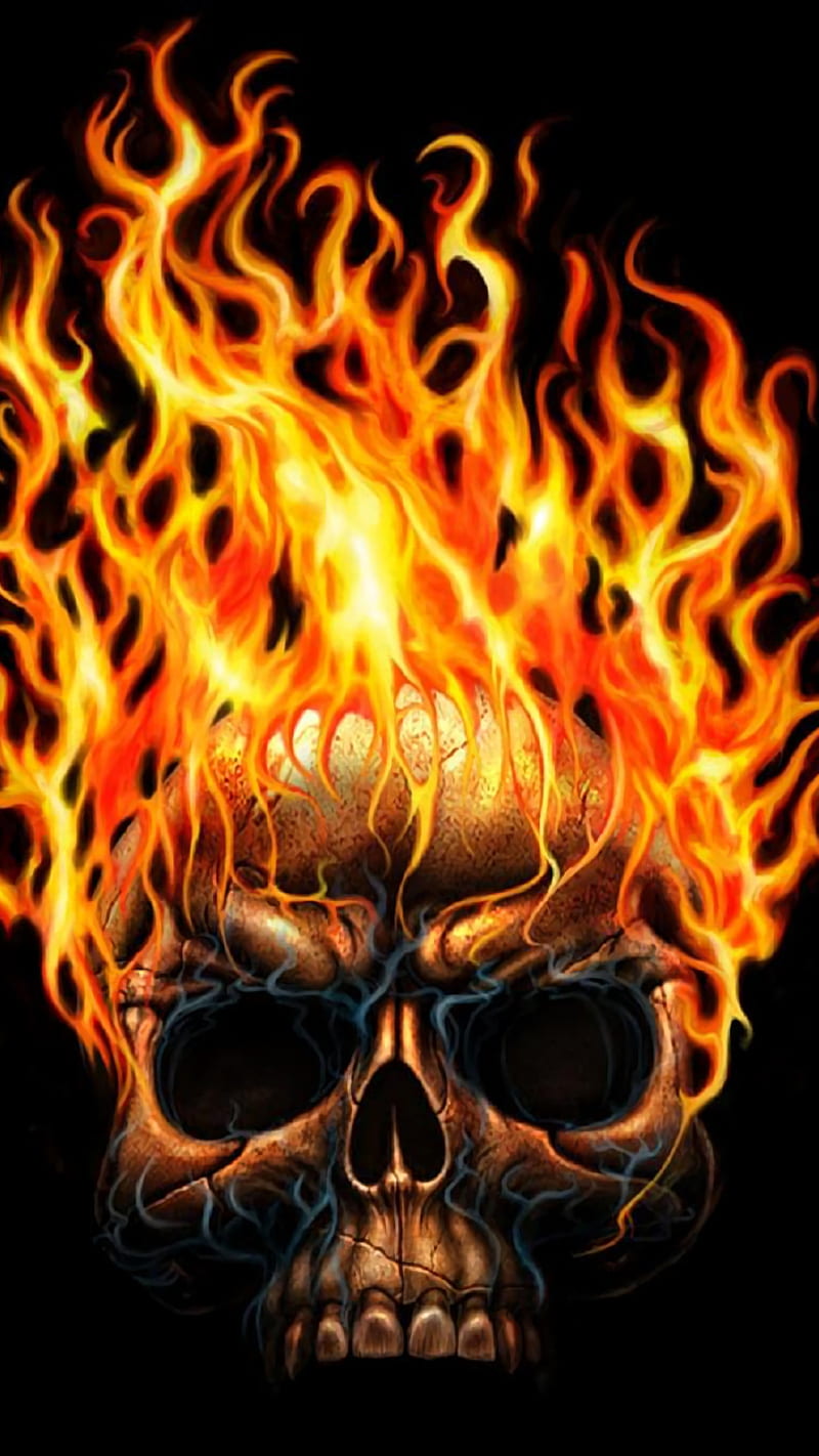 Burning Skull, fire, flaming, rider, skull, HD phone wallpaper
