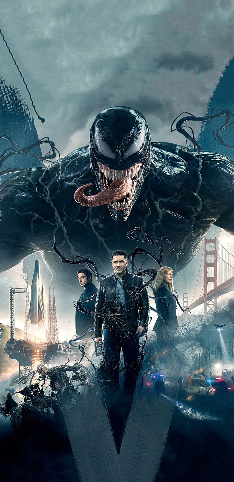 Venom, 2018, tom hardy, eddie brock, avengers, marvel, black, upgrade, symbiote, HD phone wallpaper