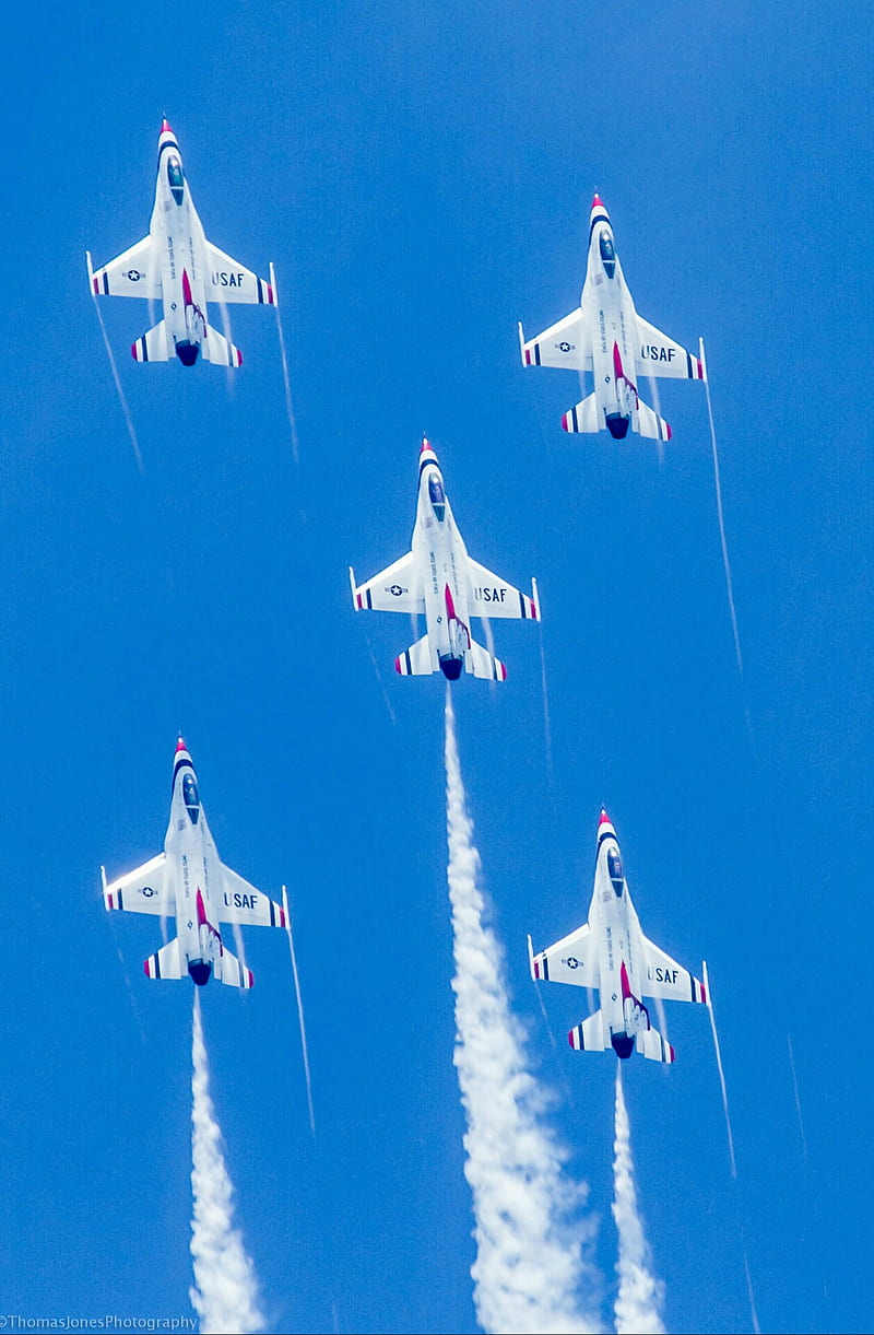 F-16 Thunderbirds, airplane, angels, aviation, blue, force, solo, HD phone wallpaper