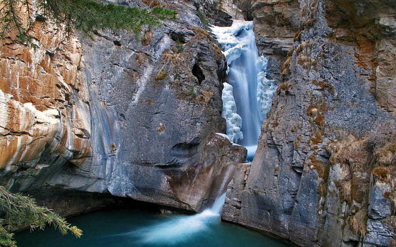 Fozen Waterfall in Johnston Canyon, Banff, Alberta, Waterfall, Canada, Frozen, Nature, HD wallpaper