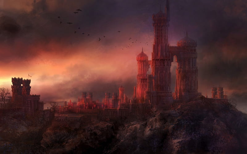 Castle, red, art, fantasy, core online, game, HD wallpaper