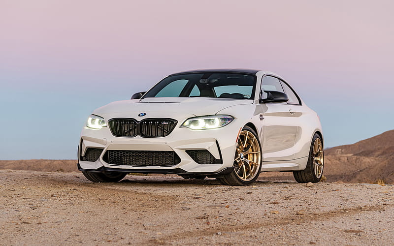 BMW M2 CS, 2021, front view, new white M2, tuning M2, German cars, BMW, HD wallpaper