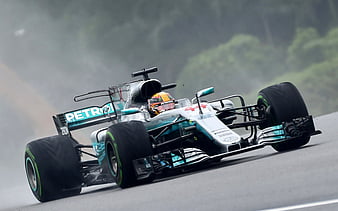 Lewis Hamilton Formula 1, car racing, Mercedes AMG Petronas, F1 Team, Mercedes F1 W08, racing track, HD wallpaper