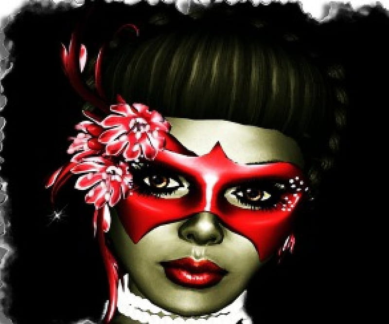 Red Mask, red, fantasy, flower, mask, abstract, lady, HD wallpaper | Peakpx