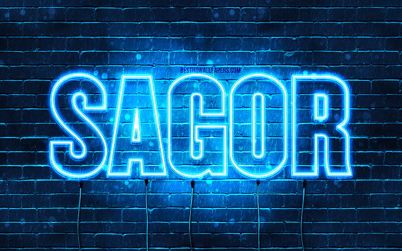 Sagor, , with names, Sagor name, blue neon lights, Happy Birtay Sagor, popular arabic male names, with Sagor name, HD wallpaper