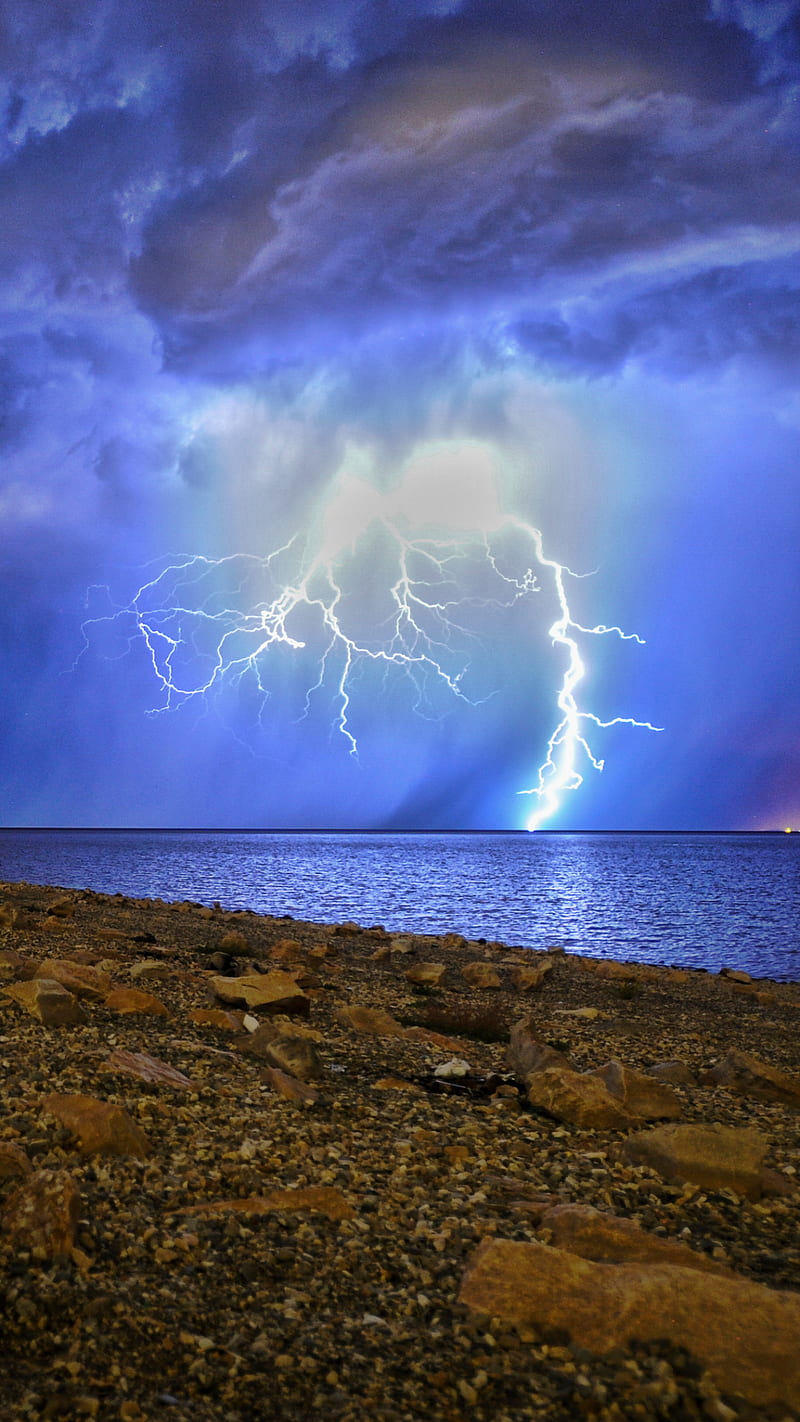 Lightning, night, cloud, beach, HD phone wallpaper | Peakpx