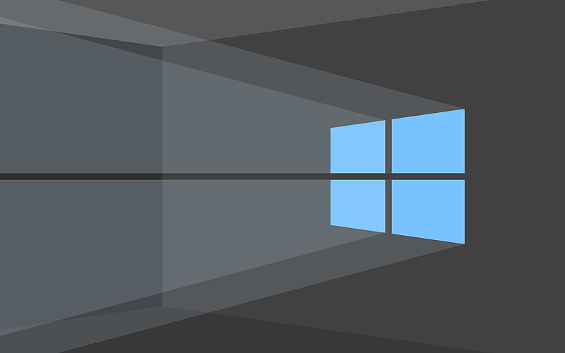 Windows 10, gray background, blue logo, Microsoft, minimal, HD wallpaper
