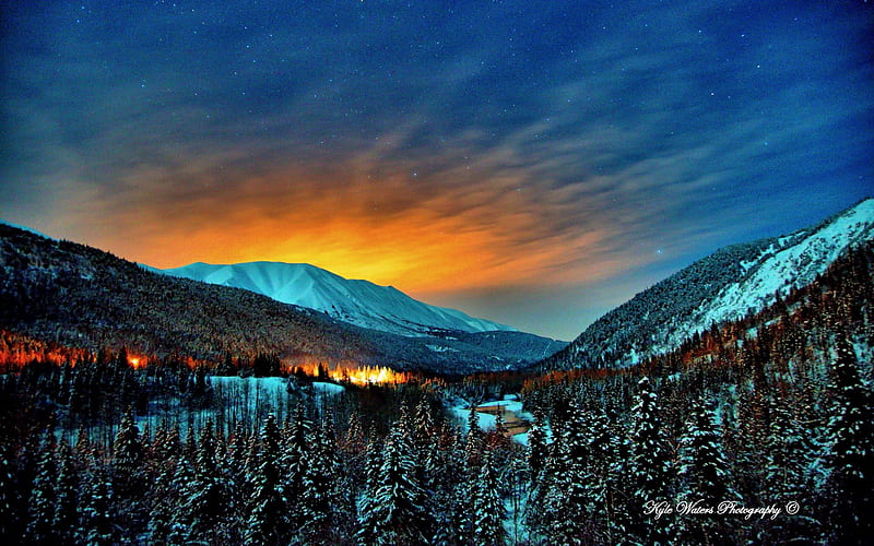 ALASKA SUNSET, mountain, sunset, nature, winter, HD wallpaper