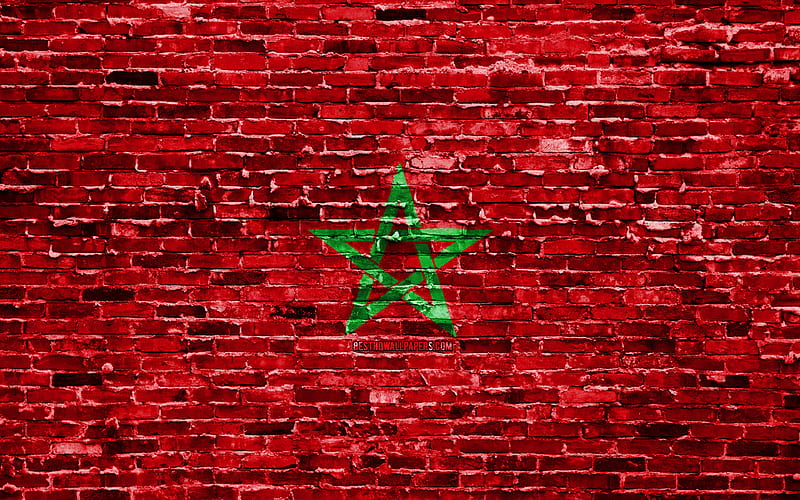 Moroccan flag, bricks texture, Africa, national symbols, Flag of Morocco, brickwall, Morocco 3D flag, African countries, Morocco, HD wallpaper