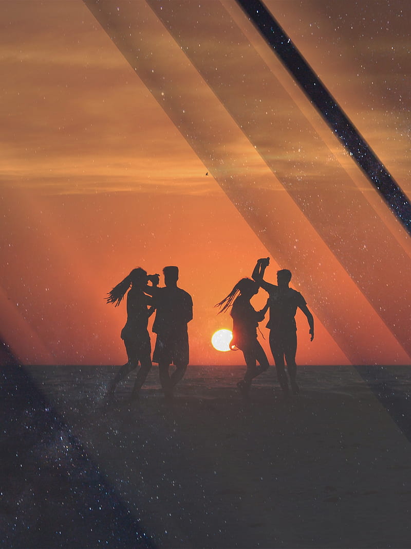 Sunset, beach, horizon, party, people, together, HD phone wallpaper