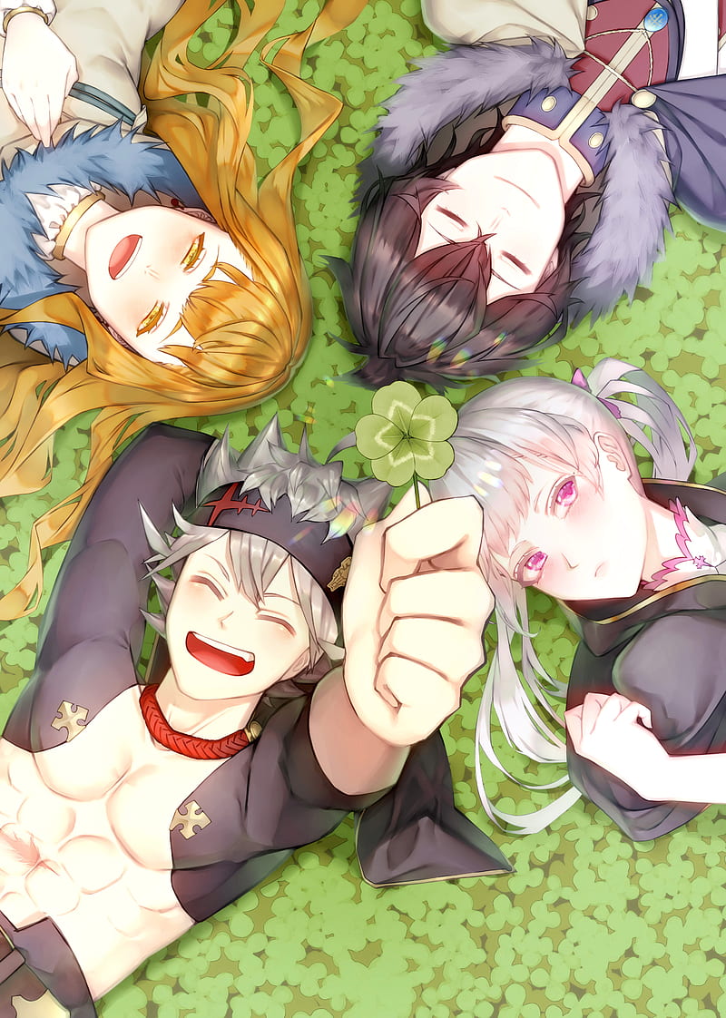 anime, Black Clover, anime girls, anime boys, plants, lying down, looking up, outdoors, HD phone wallpaper